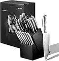 Knife Set, 16 Pieces Kitchen Knife Set with Block, High Carbon Stainless Steel Chef Knife Set, Hollow Handle, Ultra Sharp, Silver, Black