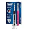 Oral-B PRO 2 CrossAction Cepillos de Dientes Eléctricos (Pack de 2) con Mangos Recargables, Tecnología Braun y 2 Cabezales de Recambio, Temporizador Integrado y Control de Precisión - Rosa/Negro