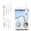 TUREWELL FC162 Water Dental Flosser for Teeth/Braces,10 Pressure Levels, 8 Water Jet Tips for Family, 600ML Electric Water Dental Oral Irrigator for Teeth Clean (White)