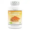 Curcuma bio - 365 gélules - avec curcumine de curcuma et pipérine de poivre noir bio - Haute dose - Vegan