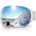 findway Masque de Ski Magnetique, Lunettes de Ski Femme Homme OTG pour Snowboard et Ski Anti-buée, Anti-UV 400,Argent Interchangeables Lentille Sphérique