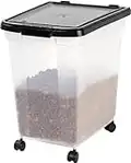IRIS USA 50 Lbs / 65 Qt WeatherPro Airtight Pet Food Storage Container with Removable Casters, for Dog Cat Bird Pet Food Storage Bin, Keep Fresh, Translucent Body, Easy Mobility, Clear/Black