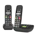 Gigaset E290A DUO - 2 Schnurlose Senioren DECT-Telefone mit Anrufbeantworter - großen Tasten und Display, Zielwahltasten für wichtige Nummern, Verstärker-Funktion für extra lautes Hören, schwarz