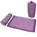 Navaris Set de masaje de acupresión - Esterilla relajante de acupuntura lavable de 68 x 42 x 2 CM con almohada y funda de transporte - Morado y rosa