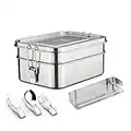 nicelock Lunchbox große Brotdose für Männer Arbeit Edelstahl Brotdose Edelstahl mit Fächern Brotdosen Metall für Erwachsene & Kinder 2-stöckige (760ml + 1200 ml)