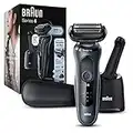 Braun Electric Shaver for Sensitive Skin, Wet & Dry Shave, Series 6 6075cc, With Beard Trimmer, Clean & Charge SmartCare Center, and Leather Travel Case, Rechargeable, Black