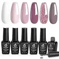 Beetles Romantic Wedding Classic Gel Nail Polish Set - French White Soft Pink Glitter 6 Colors Bridesmaid Gel Polish Kit Popular Nail Art Design Soak Off LED Lamp Nail Polish Gel Manicure Kit Mother's Day Gift for Women