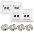 kwmobile Keystone Dose Modul Set - 8X Keystone Modul 4X Netzwerkdose CAT 6A Kabel - 10Gibt/s geschirmt Metall Gehäuse RJ45 Schnappverschluss