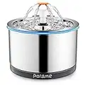 POLAME Cat Water Fountain Stainless Steel, Automatic Cat Fountains for Drinking, Ultra-Quiet Dog Water Dispenser, Pet Water Fountain for Cats Inside, 84oz/2.5L with Three Water Flow for Cats, Dogs