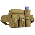 Huntvp Taktisch Hüfttasche mit Flaschenhalter Militärisch Bauchtasche Wasserdicht Gürteltasche MOLLE Wasserflasche Halter Multifunktional für Damen Herren Wandern Laufen Camping Trekking, Braun