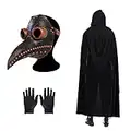 Pest Arzt Maske, Halloween Kostüm Requisiten Maske Steampunk Cosplay Maske Vogel Schnabel Verstellbare Maske mit einem Paar Handschuhen, Schwarz Kapuzenumhang für Halloween Party