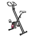 ADVENOR Exercise Bike Magnetic Bike Folding Fitness Bike Cycle Workout Home Gym with LCD Monitor Durable Upright Extra-Large Seat Cushion (Black&red)