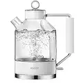 Wasserkocher Glas, ASCOT Glas Wasserkocher Elektrischer Wasserkocher Edelstahl, 2200W, 1,6L, Retro Design, BPA frei, leiser Schnellkochkessel, Trockengehschutz und automatische Abschaltung, Weiß