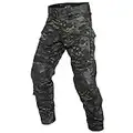 YEVHEV Taktisch Hosen Herren G3 US-Militär Camouflage Ripstop mit Knieschoner für Outdoor-Aktivitäten （Ohne Gürtel）, Schwarz Camo, Size S