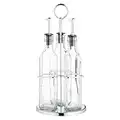 KitchenCraft World of Flavours, Oil and Vinegar Bottle Set with Stainless Steel Rack and Removable Cork, Oil Dispenser, Olive Oil Bottle and Vinegar Bottle Glass, 4 Piece Set