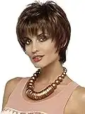 Auflaund Full Bangs Synthetic Fiber Short Darker Brown Straight Hair Wig for Women