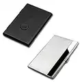 2 Pcs Business Card Holders, SENHAI Professional Thumb-Drive Slide Out Business Card Case and Stainless Steel ID Name Wallet Credit Card Holder for Men and Women - Black