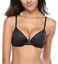 WingsLove Women's Everyday Basics Seamless Lightly Padded Underwire Plunge Bra Demi Bra-T-Shirt Bra Black