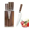 Bloc à couteaux avec ensemble de couteaux de cuisine | 1 bloc de bois | 5 couteaux | Couteau de chef 20 cm, couteau à pain 20 cm