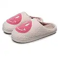 kissxiaoya Smile Face Slippers For Women/Men, Retro Soft Plush Lightweight Smiley House Slippers, Indoor Outdoor Cozy Trendy Slip-On Slipper (6.5-7.5 Women/6-7 Men, White-Pink, numeric_6_point_5)