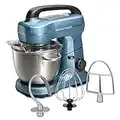 Hamilton Beach Electric Stand Mixer, 4 Quarts, Dough Hook, Flat Beater Attachments, Splash Guard 7 Speeds with Whisk, Blue