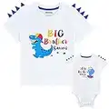 WAWSAM T-Shirt Petit Frère Grand Frère Dinosaure Bébé Tout-Petit Set Cadeau 100% Coton Nouveau-né Bébé Garçon Toddler Blanc Imprimé Tenues de Frères (Blanc, 18-24 Mois 0-3 Mois)