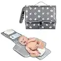 Portable Baby Nappy Changing Mat, Travel Diaper Change Pad with Head Cushion, Wipes, Nappy Pockets-Waterproof & Fold-able for Anywhere Use(Grey)