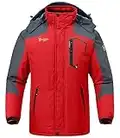 TBMPOY Men's Mountain Waterproof Skiing Fleece Warm Jacket Windproof Snowboard Hiking Rain Jacket Winter Coat(Red CA L)