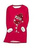 YMING Donne Maglione A Maniche Lunghe Natale Bicchiere di Vino in Peluche Felpa in Pile Teddy Maglione Rosso M