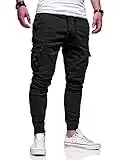 BUXKR Mens Cargo Pants Casual Hiking Pants Workout Joggers Sweatpants for Men,Black,L