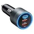 SONRU USB C Car Charger, 66W Car Cigarette Lighter Adapter USB Fast Car Charger PD 30W+Dual QC3.0 [Metal Shell] [Ambient Light] for iPhone 14 13 12 11 Pro Max X XR XS Samsung Galaxy Note Google Pixel