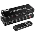 FERRISA 4x2 HDMI Matrix, 4K@60Hz 4 in 2 Out HDMI Switch Splitter with IR Remote, HDMI Matrix Switch + Optical + 3.5mm Audio Output, Support HDMI2.0, HDCP2.2, Auto Downscaler, 3D, Audio Extractor