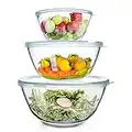WhiteRhino Glass Mixing Bowls with Lids Set of 3（4.5QT,2.7QT, 1.1QT), Large Kitchen Salad Bowls, Space-Saving Nesting Bowls, Round Glass Serving Bowls for Cooking,Baking,Prepping,Dishwasher Safe