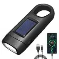 REKALRO Lampe de poche LED Rechargeable USB, Dynamo lampe de poche pour recharger téléphone, Lampe de poche solaire rechargeable avec boucle de randonnée pour urgence/extérieur/camping (noir)