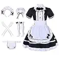 Formemory Maid Dress Cosplay Set, Women’s Maid Costume Outfit with Gloves Socks Headwear Halloween Costumes for Girl Fancy Dress (Style 1, S)