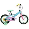 STITCH Macaron 14 Inch Kids Bike for 3-5 Years Old, Rainbow Girls Bike with HandBrakes & Stabilisers, Children Bicycle