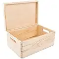 Creative Deco Large Plain Wooden Storage Box | 30 x 20 x 14 cm (+/-1 cm) | Hinged Lid & Handles | Unpainted Gift Box for Tool Dog Toy Shoes Kitchen Storage | UNSANDED Wood Keepsake Memory Craft Chest