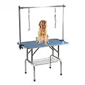 PURLOVE Pet Dog Grooming Table, Dry Table, Trimming Table, Portable, Top with Adjustable Arms, Sling, Clamp and Mesh Tray for Small or Medium or Large Dogs, Blue