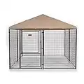 Lucky Dog Stay Series 10' x 10' x 6' Presidential Black Powder Coat Steel Frame Large Outdoor Dog Kennel w/Waterproof Canopy Roof & Gate Door, Khaki