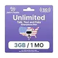 USA Travel Sim Card (30 Days), Unlimited Talk/Text/Data (3GB High-Speed), Ready to Use & Reloadable, Local Support, Online Account, Unlimited Calls to Canada, Jethro Mobile Prepaid Activation Kit