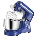 Aucma Stand Mixer,6.5-QT 660W 6-Speed Tilt-Head Food Mixer, Kitchen Electric Mixer with Dough Hook, Wire Whip & Beater (6.5QT, Royal Blue)