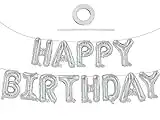 TONIFUL Silver Happy Birthday Balloons Banner, 16 Inch Mylar Foil Letters Sign Bunting Reusable Ecofriendly Material for Girls Boys Kids & Adults Birthday Decorations Party Supplies