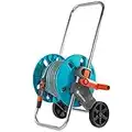 Gardena Aquaroll Schlauchwagen S Set, komplett mit 20 m Schlauch, Systemteilen und Sprühdüse, grau, türkis, schwarz, Silber, orange, 36x44x48 cm 18502-26