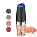 MaxMiuly Salt or Pepper Grinder Gravity Electric Salt Grinder Battery Powered Pepper Mill Adjustable Grinder Coarseness with Blue LED Light Black