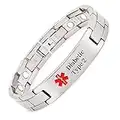 Titanium Medical Alert Bracelet for Men ID Bangle Personalised 22CM/13MM (Diabetic Type 2)