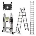 Telescoping Ladder A Frame, 16.5 Ft Compact Aluminum Extension Ladder, Portable Telescopic RV Ladder for Outdoor Camper Trips Motorhome with Tool Platform and Stabilizer Bar, 330 lb Capacity