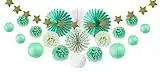 SUNBEAUTY Mint Party Dekoration Kit Lampion Pompoms Sterngirlande (Grün)