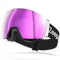 Ski Goggles - Zeepoch OTG Snowboard Goggles with UV Protection Anti Fog for Men Women Adult Teenagers - Detachable Lens, Pink