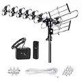 Five Star Outdoor HD TV Antenna Strongest Up to 200 Miles Long Range with Motorized 360 Degree Rotation, UHF/VHF/FM Radio with Infrared Remote Control Advanced Design Plus Installation Kit