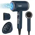 CONFU 1800W HairDryer, Ionic Hair Blow Dryers, Lightweight Hair Dryer with Cool Shot Button & Diffuser & Concentrator for Travel Salon Home Use, Dark Blue